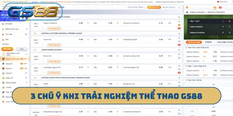 3 chú ý khi trải nghiệm thể thao GS88