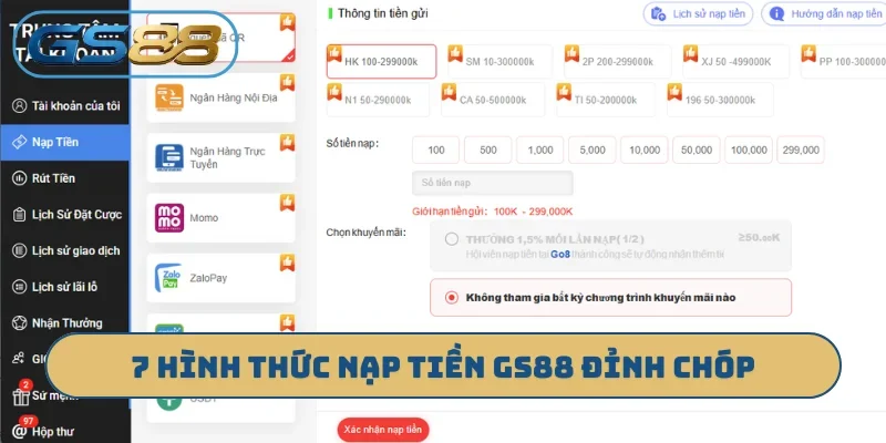 7 hình thức nạp tiền GS88 đỉnh chóp