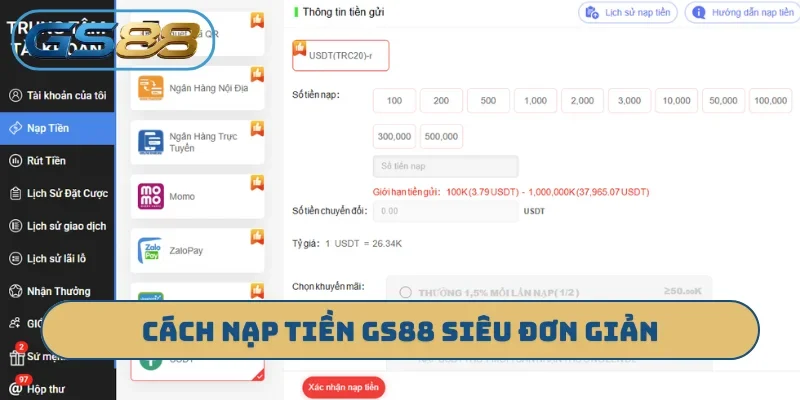 Cách nạp tiền GS88 siêu đơn giản